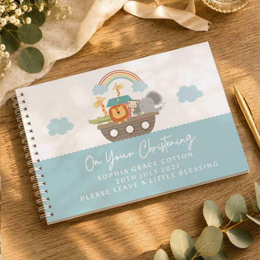 Christening Guest Book Baptism Memory Book Noahs Ark Animals