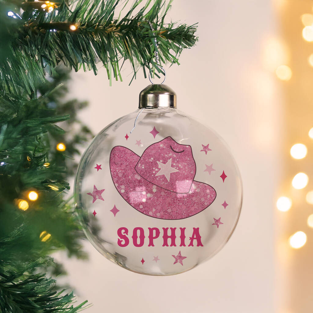 Christmas Bauble Gift For Girls And Swiftie Fans Pink Cowgirl Hat