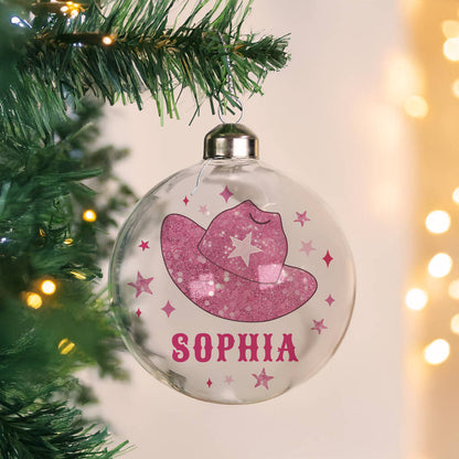 Christmas Bauble Gift For Girls And Swiftie Fans Pink Cowgirl Hat
