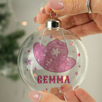 Christmas Bauble Gift For Girls And Swiftie Fans Pink Cowgirl Hat