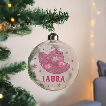 Christmas Bauble Gift For Girls And Swiftie Fans Pink Cowgirl Hat