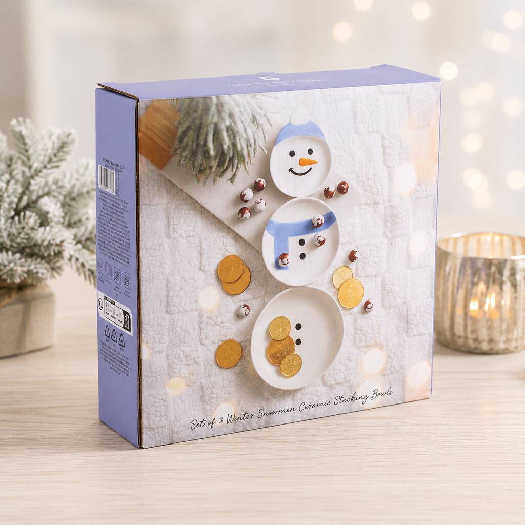 Christmas Dinner Serving Set Snowman Stacking Bowls