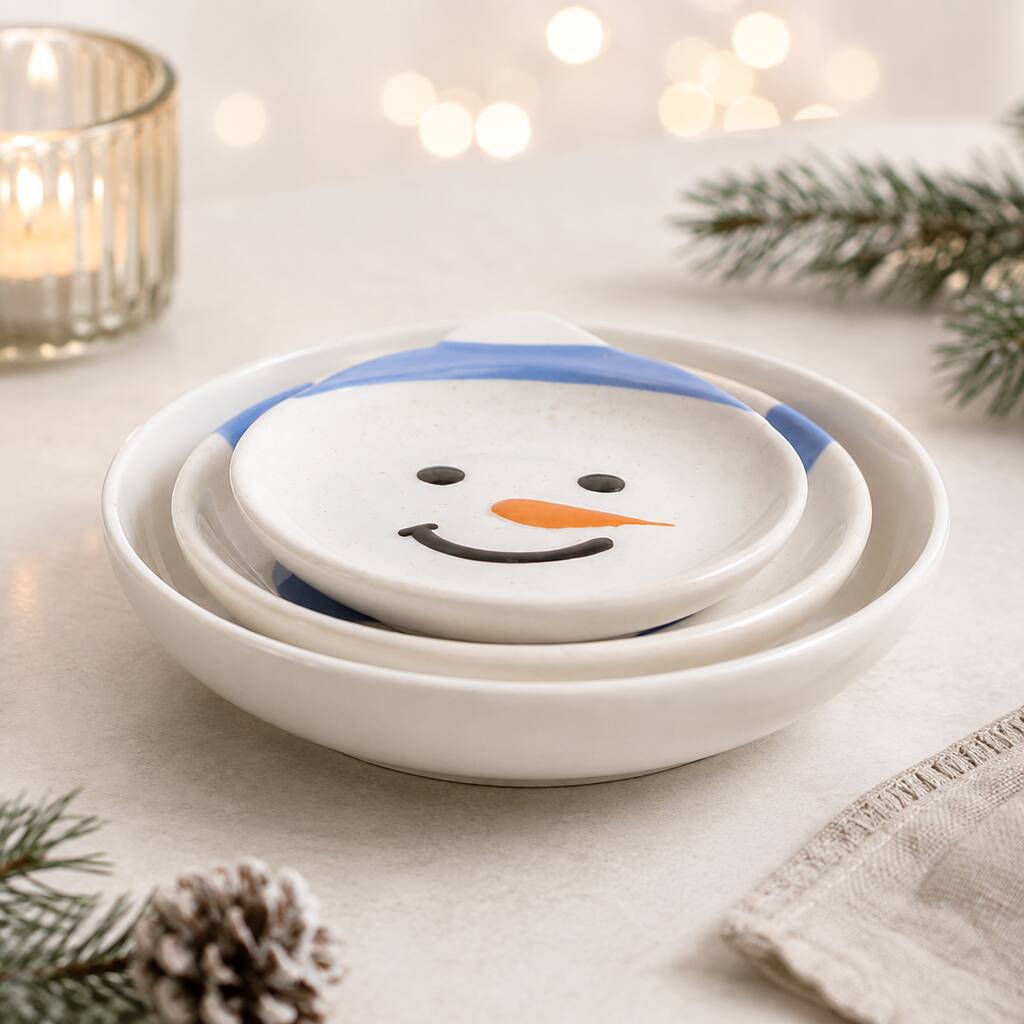 Christmas Dinner Serving Set Snowman Stacking Bowls