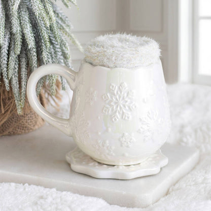 Christmas Gift Set Cosy Fluffy Socks, Snowflake Mug And Coaster