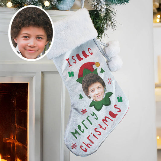 Christmas Stocking For Children Personalised Photo Elf Face