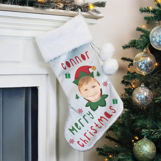 Christmas Stocking For Children Personalised Photo Elf Face