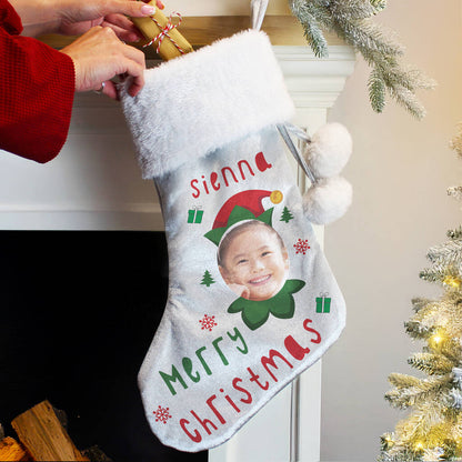 Christmas Stocking For Children Personalised Photo Elf Face