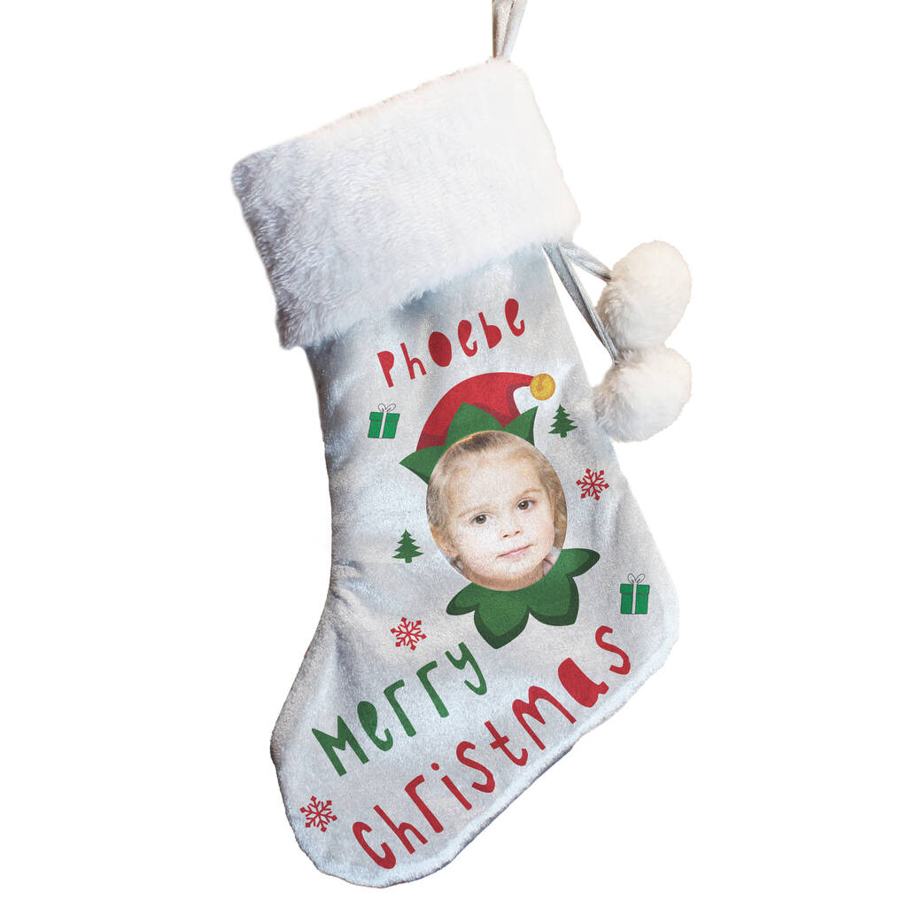 Christmas Stocking For Children Personalised Photo Elf Face
