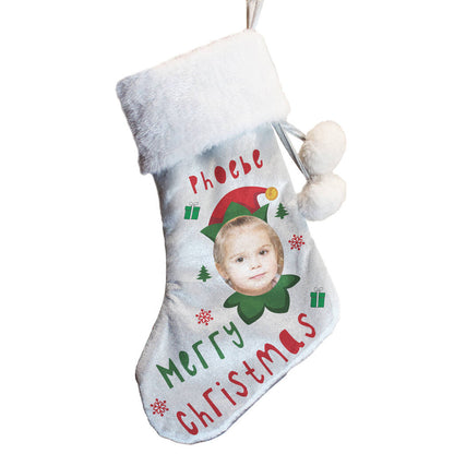 Christmas Stocking For Children Personalised Photo Elf Face