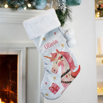 Christmas Stocking For Girls And Granddaughters Personalised Pink Unicorn