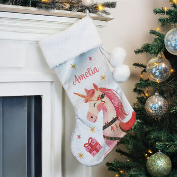 Christmas Stocking For Girls And Granddaughters Personalised Pink Unicorn