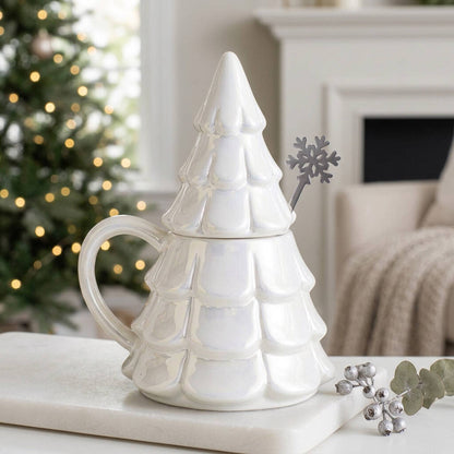 Christmas Tree Mug With Snowflake Spoon For Hot Chocolate