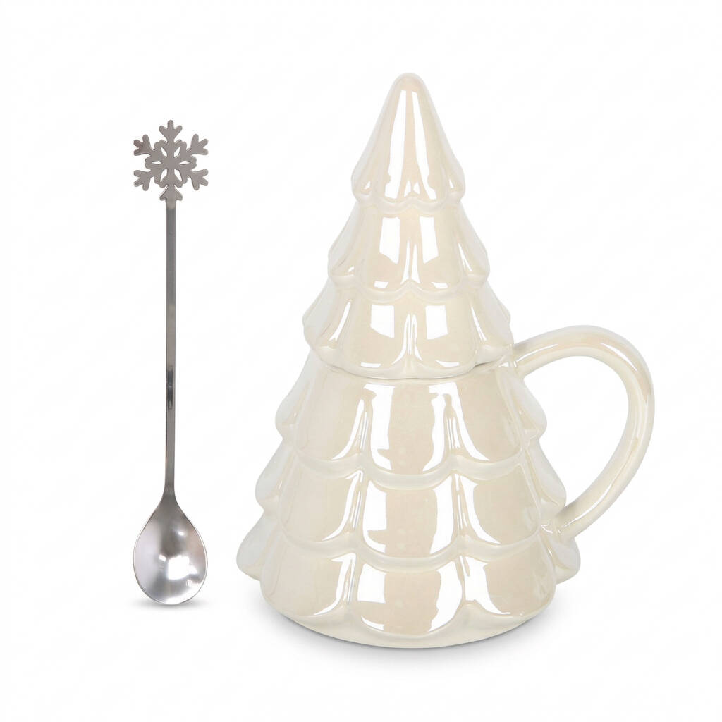 Christmas Tree Mug With Snowflake Spoon For Hot Chocolate