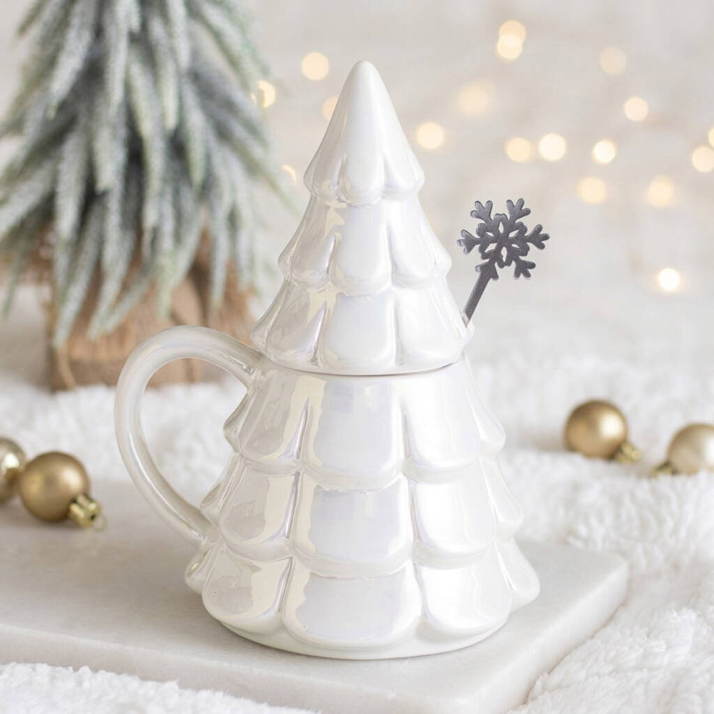 Christmas Tree Mug With Snowflake Spoon For Hot Chocolate