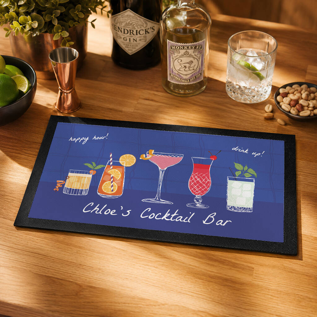 Cocktails Lover Gifts Personalised Cocktail Bar Kitchen Mat