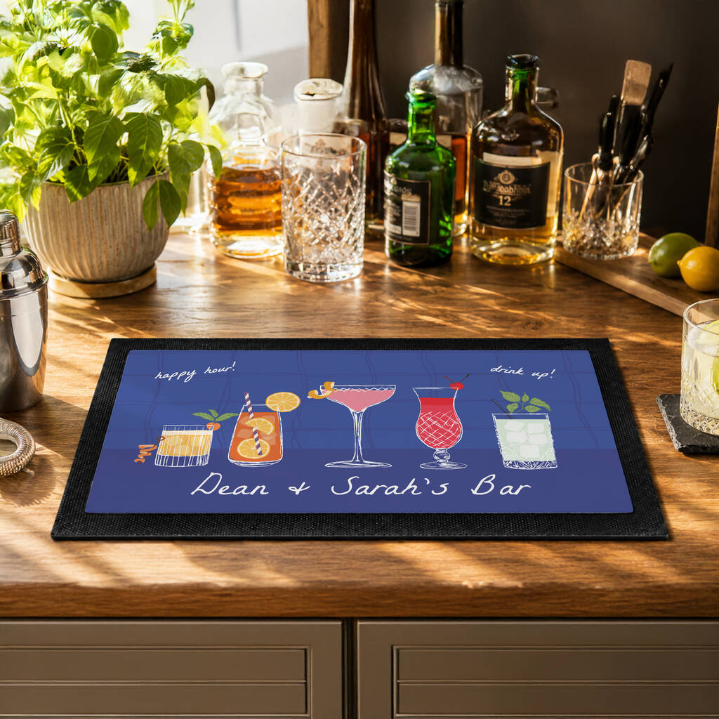 Cocktails Lover Gifts Personalised Cocktail Bar Kitchen Mat