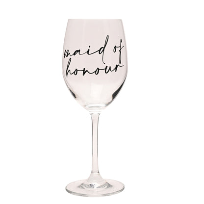 Amore Wine Glass Black Words - Maid Of Honour