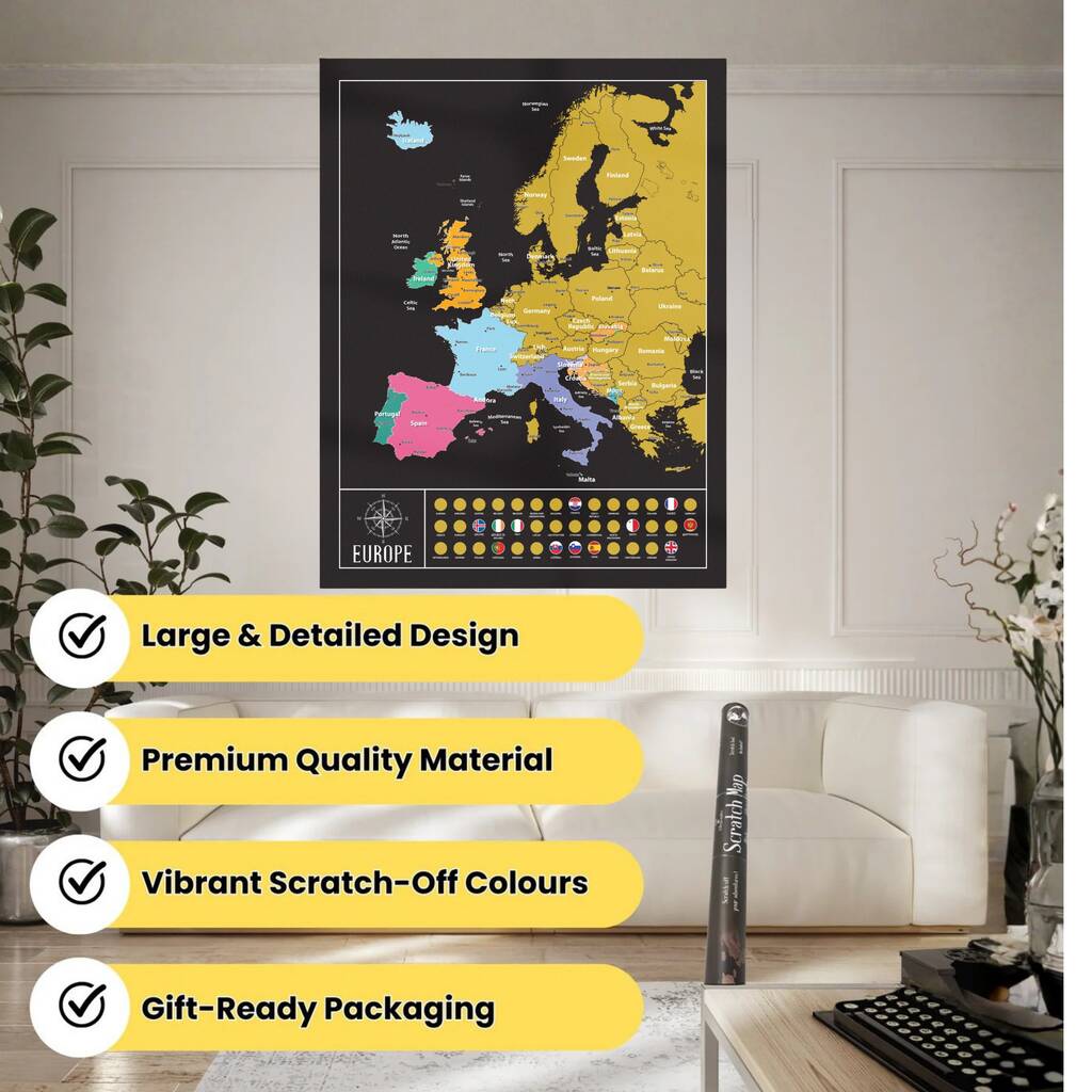 Europe Scratch Off Map With Country Flags Travel Gifts