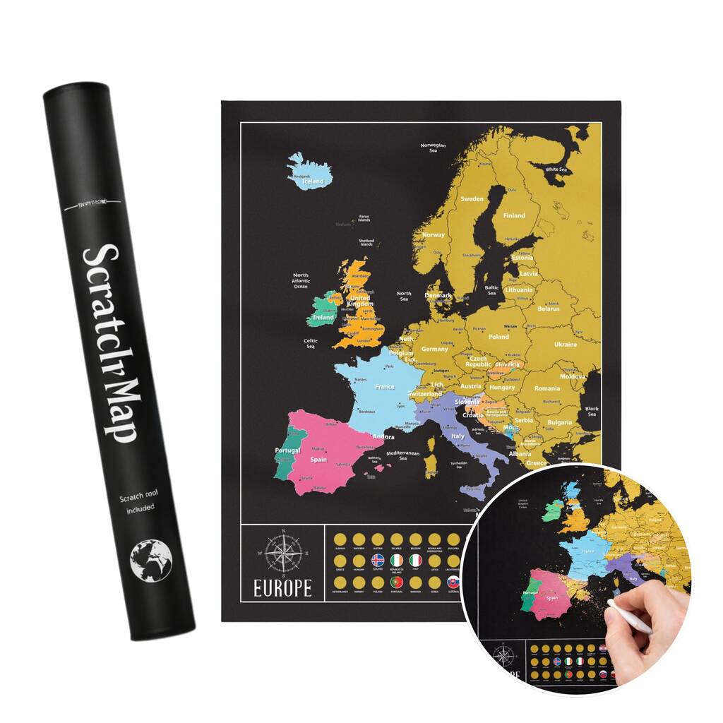 Europe Scratch Off Map With Country Flags Travel Gifts
