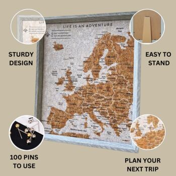 Travel Gifts Europe Travel Map With Pins Cork Board