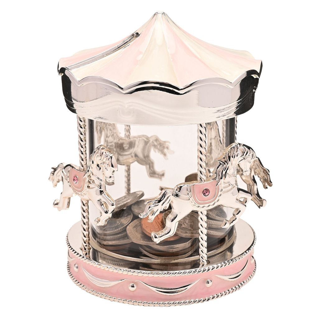 Bambino Silver Plated Money Box Carousel - pink