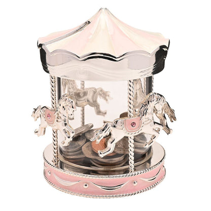 Bambino Silver Plated Money Box Carousel - pink