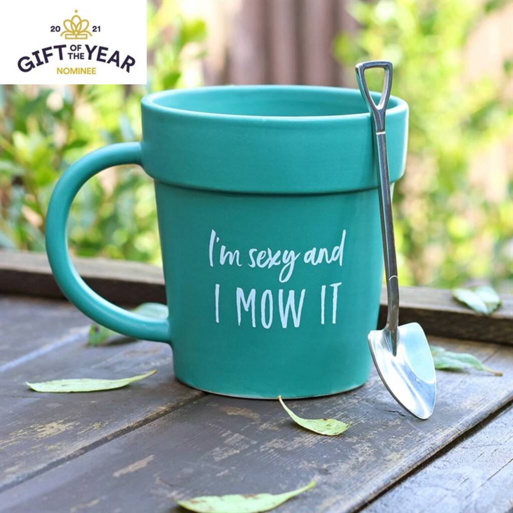 Funny Gifts For Him Plant Pot Mug With Shovel Spoon