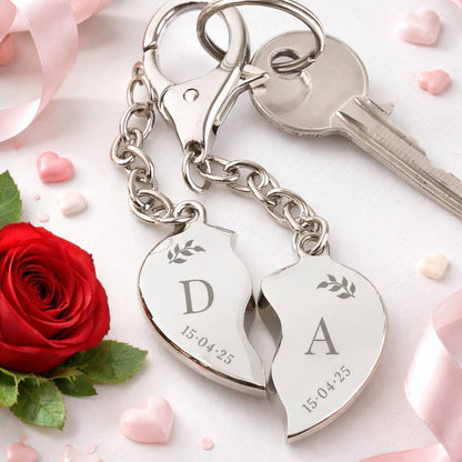 Gift For Him And Her Two Matching Hearts Keyrings