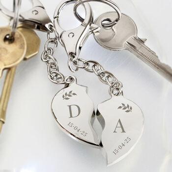 Gift For Him And Her Two Matching Hearts Keyrings
