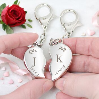 Gift For Him And Her Two Matching Hearts Keyrings