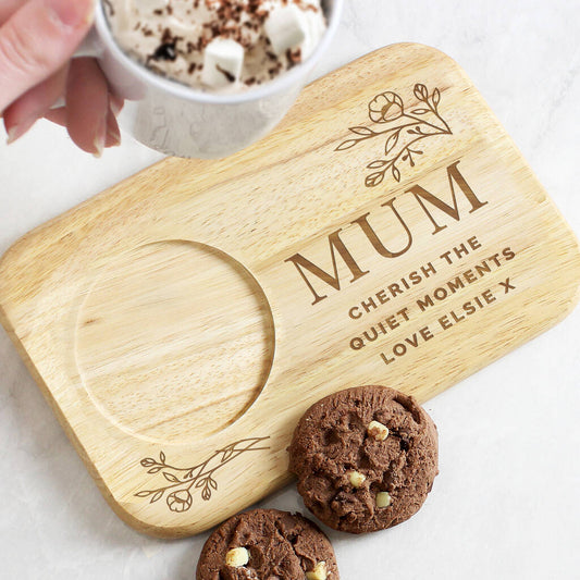 Gift For Women Personalised Floral Wooden Coaster Tray