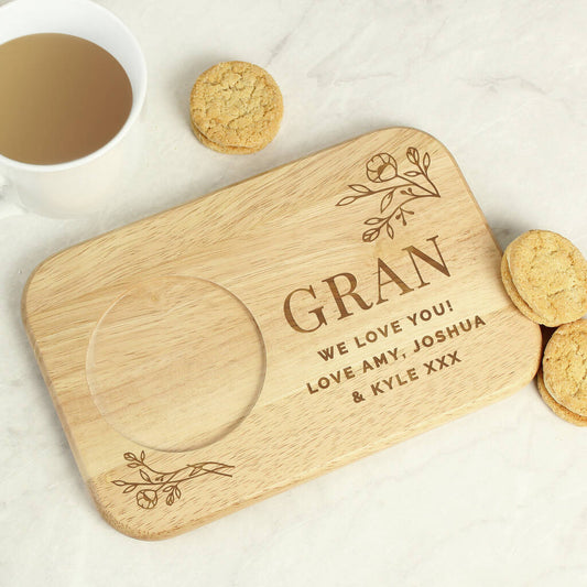 Gift For Women Personalised Floral Wooden Coaster Tray