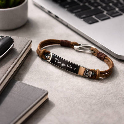 Gifts For Him Engraved Men Leather Bracelet
