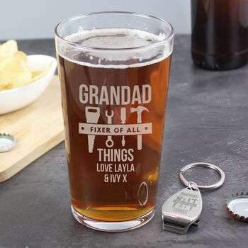 Gifts For Him Pint Glass And Bottle Opener Set