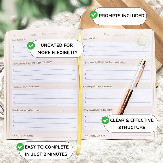 Gratitude Journal Daily Reflection Book With Quartz Crystal Pen
