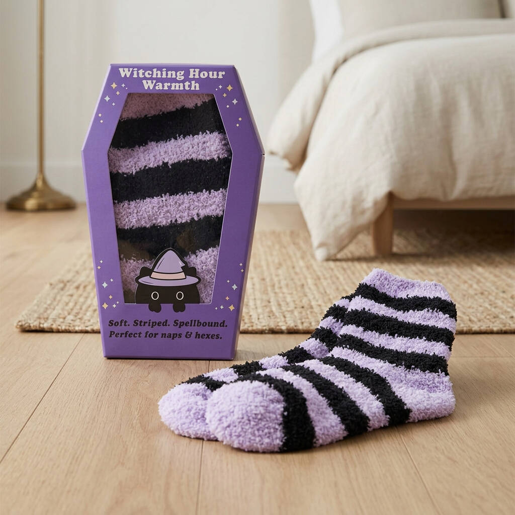 Halloween Gifts Purple Striped Coffin Socks