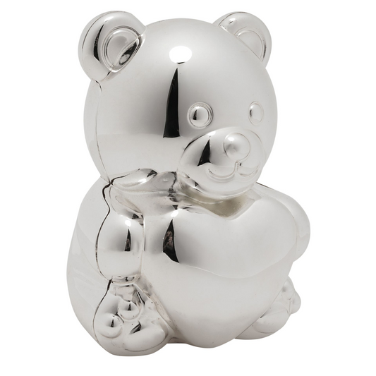 Silver Plated Money Box Gift For Baby & Children - Bear & Heart