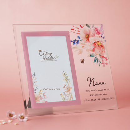 Grandmother Gifts - Floral Glass Photo Frame - Nana
