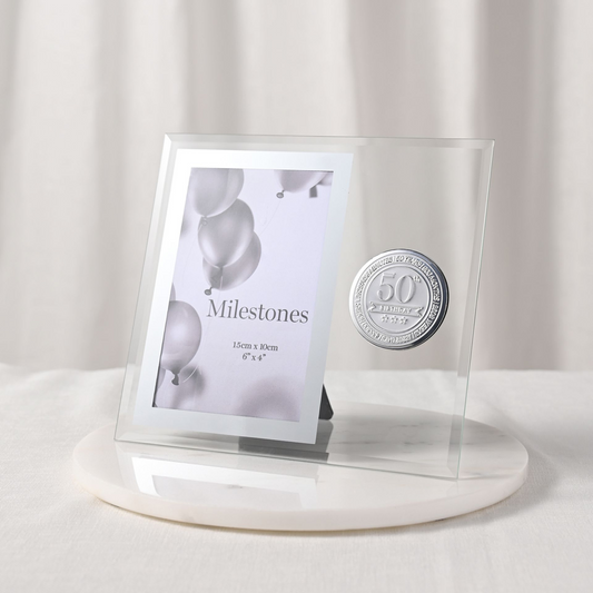50th Birthday Gift Photo  Frame with Metal Badge 4" x 6"