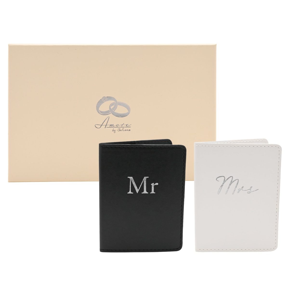 Wedding Gifts - Set of 2 Passport Holders Black & White - 'Mr & Mrs'