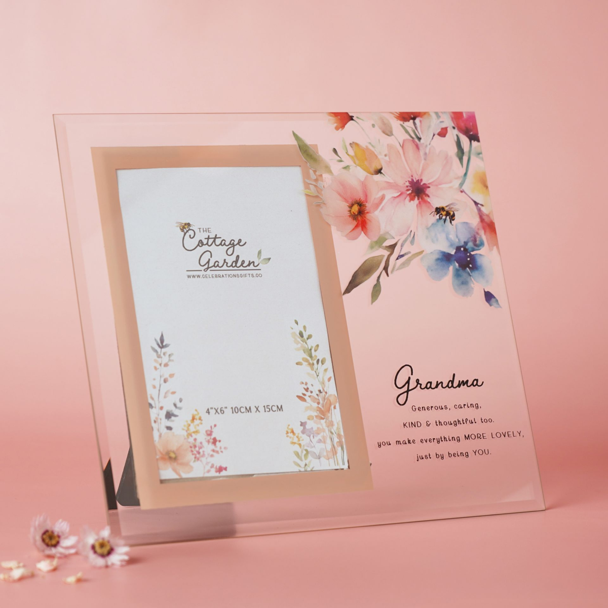 Grandma Gifts - Floral Glass Photo Frame - Grandma
