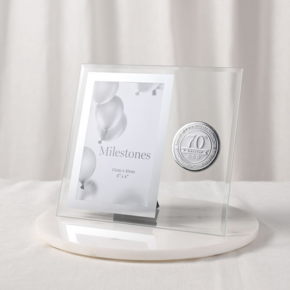 Milestones Glass Frame with Metal Badge 4" x 6" - 70