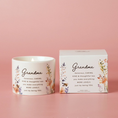 Grandmother Gifts - Floral Ceramic Candle 100g - Grandma