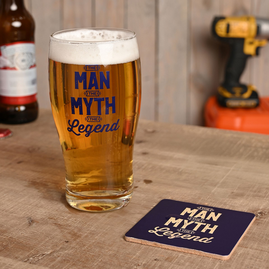 Gifts For Men Pint Glass and Coaster Set - The Legend