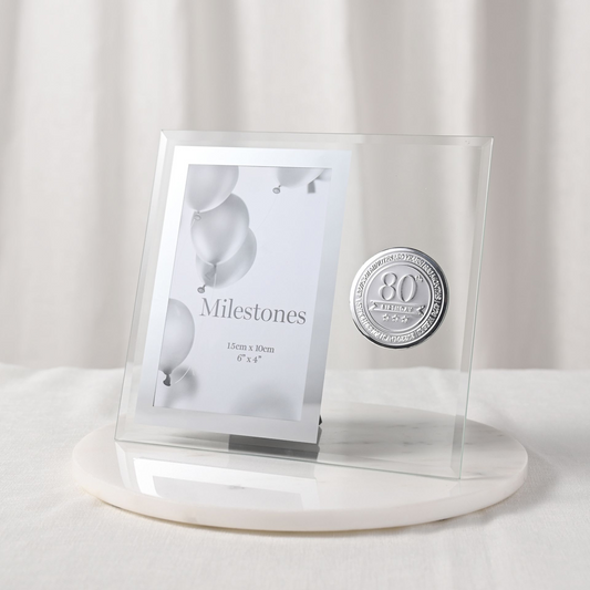 80th Birthday Gift  Photo  Frame with Metal Badge 4" x 6"