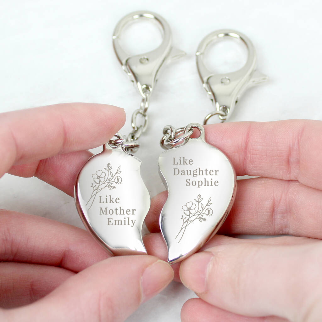 Mother And Daughter Gift Personalised Engraved Two Keyrings