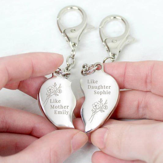 Mother And Daughter Gift Personalised Engraved Two Keyrings
