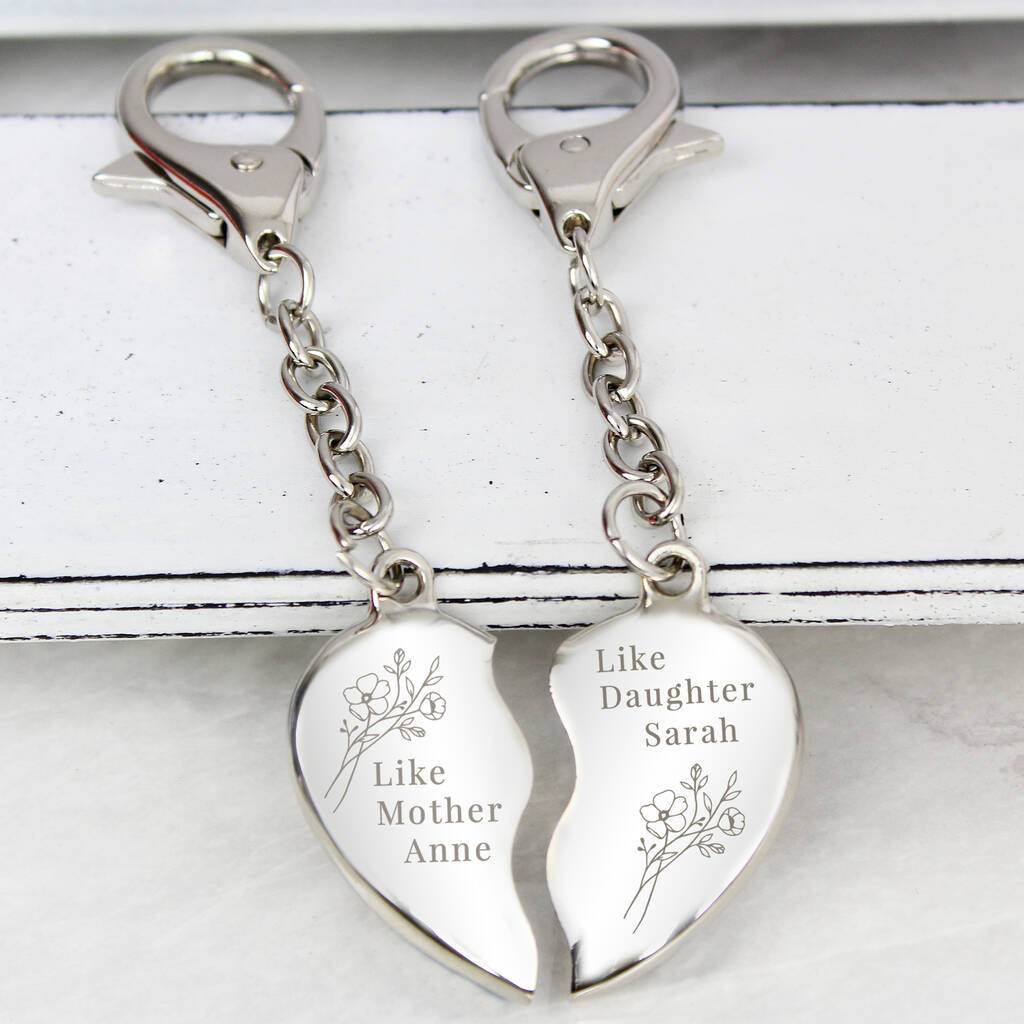 Mother And Daughter Gift Personalised Engraved Two Keyrings