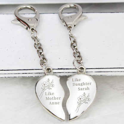Mother And Daughter Gift Personalised Engraved Two Keyrings