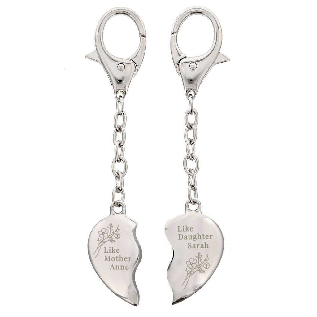 Mother And Daughter Gift Personalised Engraved Two Keyrings